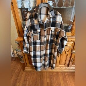 SHEIN Black and Brown Plaid Utility Jacket